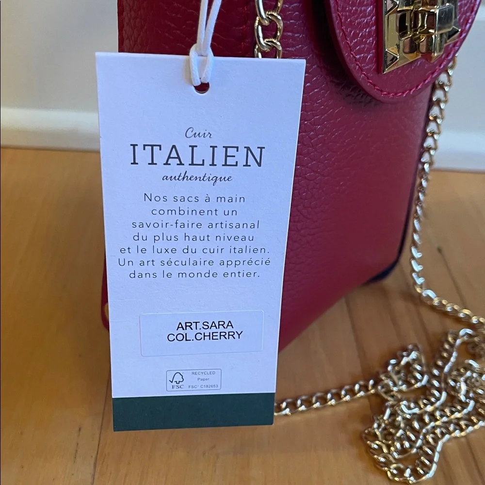 NWT Anna Paola Genuine Italian Leather Cherry Red Handbag - Picture 4 of 16